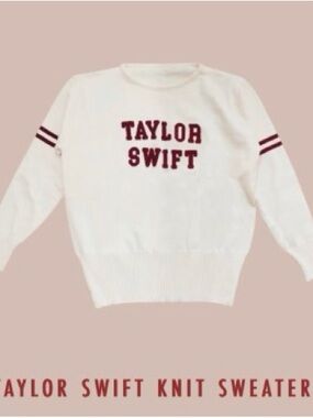 Taylor Swift Cream Knit Sweater with Maroon Lettering